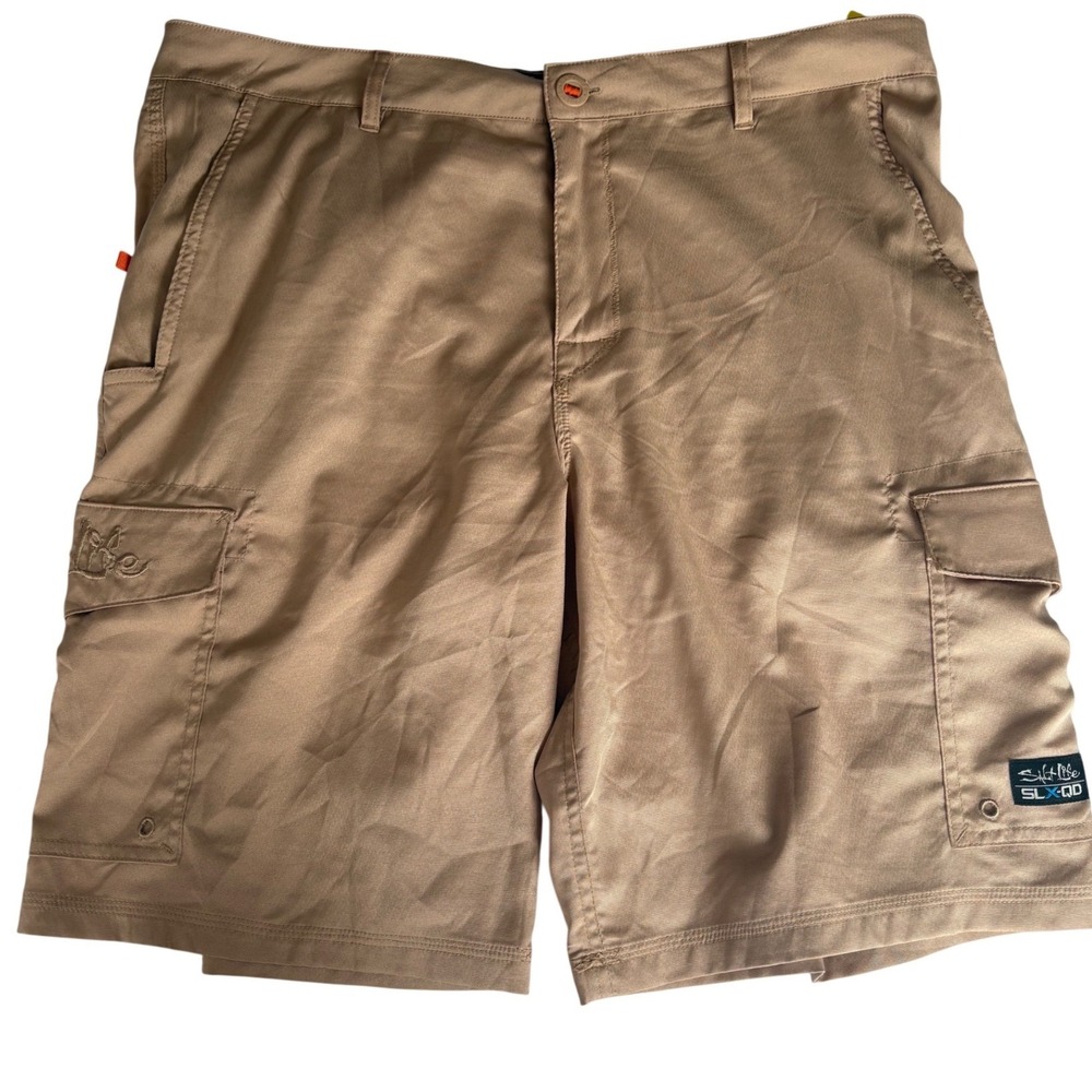 Salt Life Mens 36 SLX-QD Vapor Stretch Cargo Shorts Khaki Tan Quick Dry Fishing